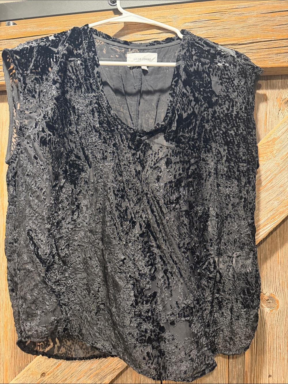 Dear John Black Crushed Velvet Burnout Sleeveless Blouse
